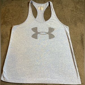 Under Armour Semi Fitted Heat Gear Tank Light Blue. Logo Sparkles Size Medium